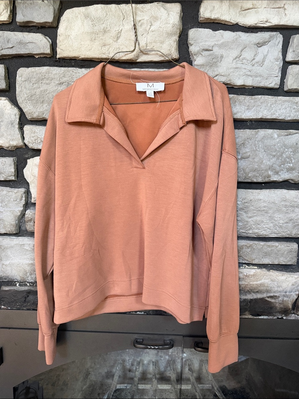 Magaschoni Brown Collared V-Neck Pullover